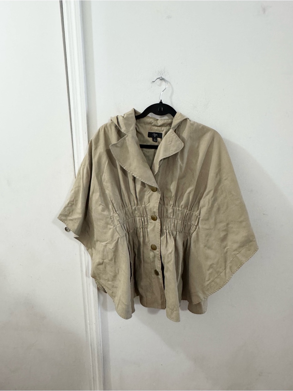 Aqua Neutral Beige Hooded Cape Jacket with Gathered Waist, size XS